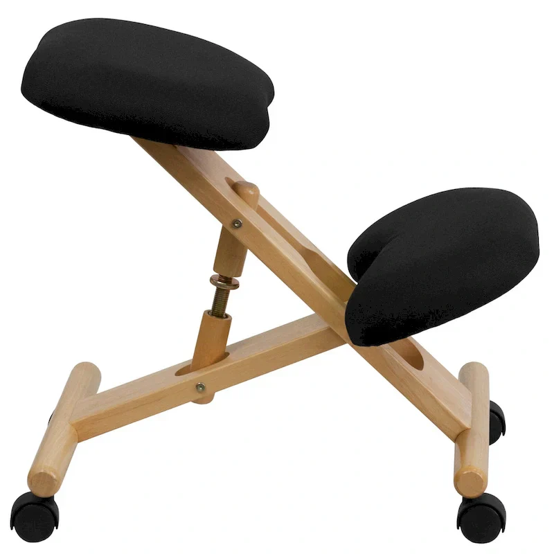 Wooden Ergonomic Kneeling Office Chair in Fabric