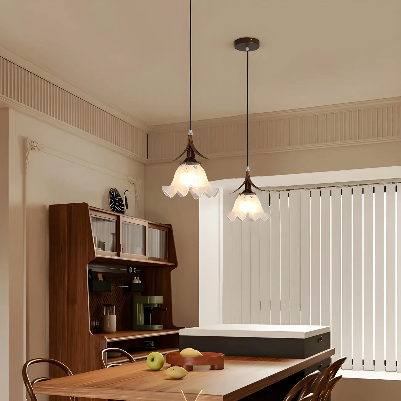 Modern White Glass Flower LED Bedside Pendant Lamp