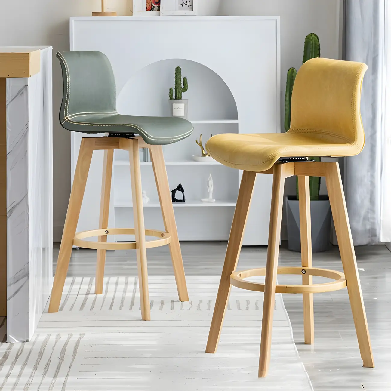 Saddle Leather Counter Height Low Back Swivel Bar Stools