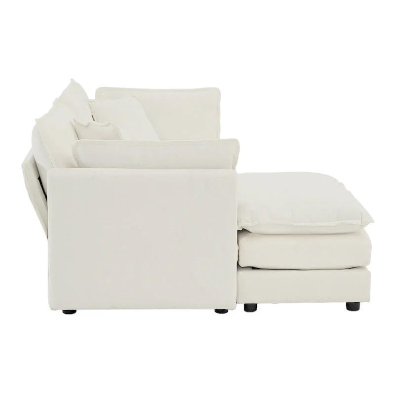 3-Piece Modular Chenille Upholstered L-Shaped Sectional Sofa with Ottoman