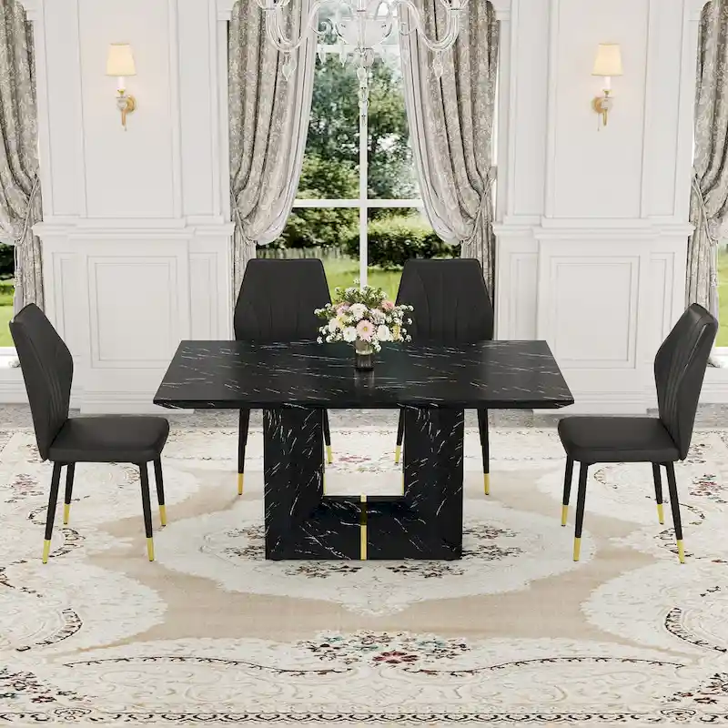 Modern Style 5-Piece Dining Set with Rectangular Table and 4 Widened Backrest Dining Chairs