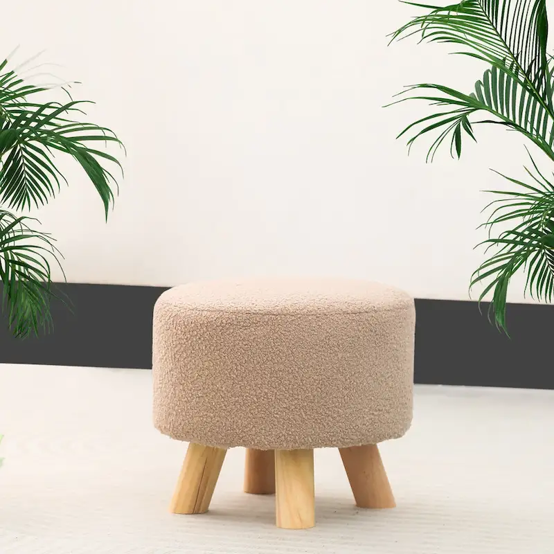 Adeco Round Ottoman Velvet Foot Rest Stool with Non-Skid Legs