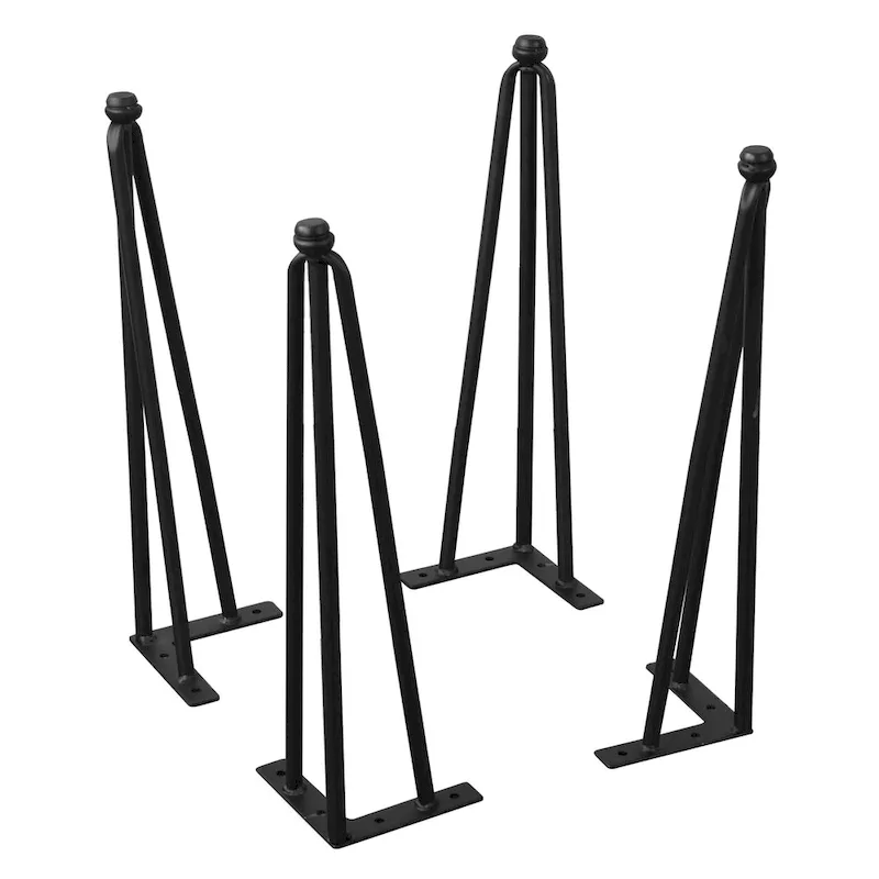 Hairpin Metal Table Legs, Powder-Coated Iron, Pre-Drilled Mounting Plate, Black, 3-4 Pcs, Multiple Sizes