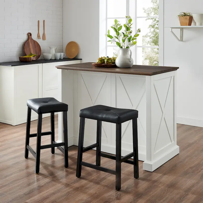 Crosley Clifton Kitchen Island W/Uph Saddle Stools - 43d x 47.75w x 36.25h