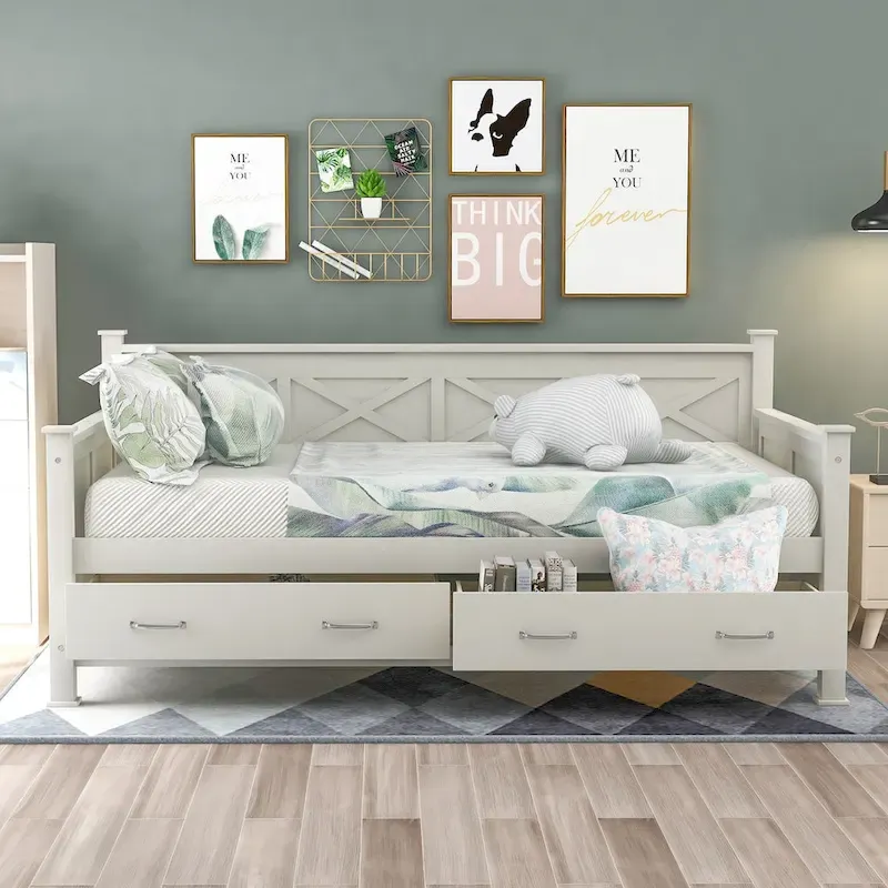Twin Size Daybed with 2 Storage Drawers and Wood Slat Support