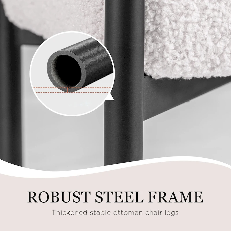 Faux Teddy Fur Round Vanity Stool, Ottoman Foot Stool