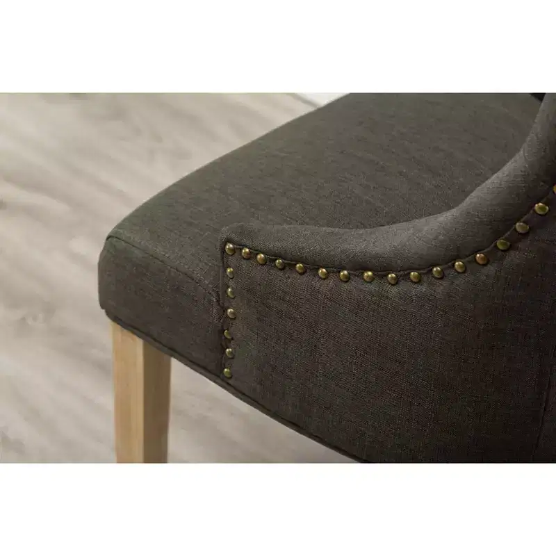 Roundhill Furniture Button Tufted Solid Wood Wingback Hostess Chairs with Nail Heads, Charcoal, Set of 2