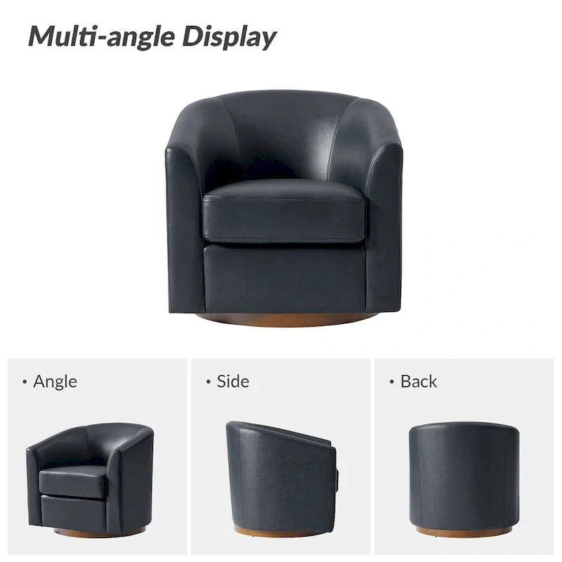 Althea Modern Genuine Leather Swivel Barrel Chair with Solid Wood Base By HULALA HOME
