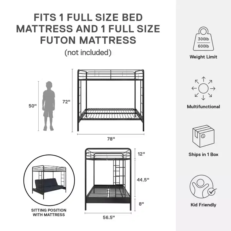 DHP Twin Over Futon Metal Bunk Bed