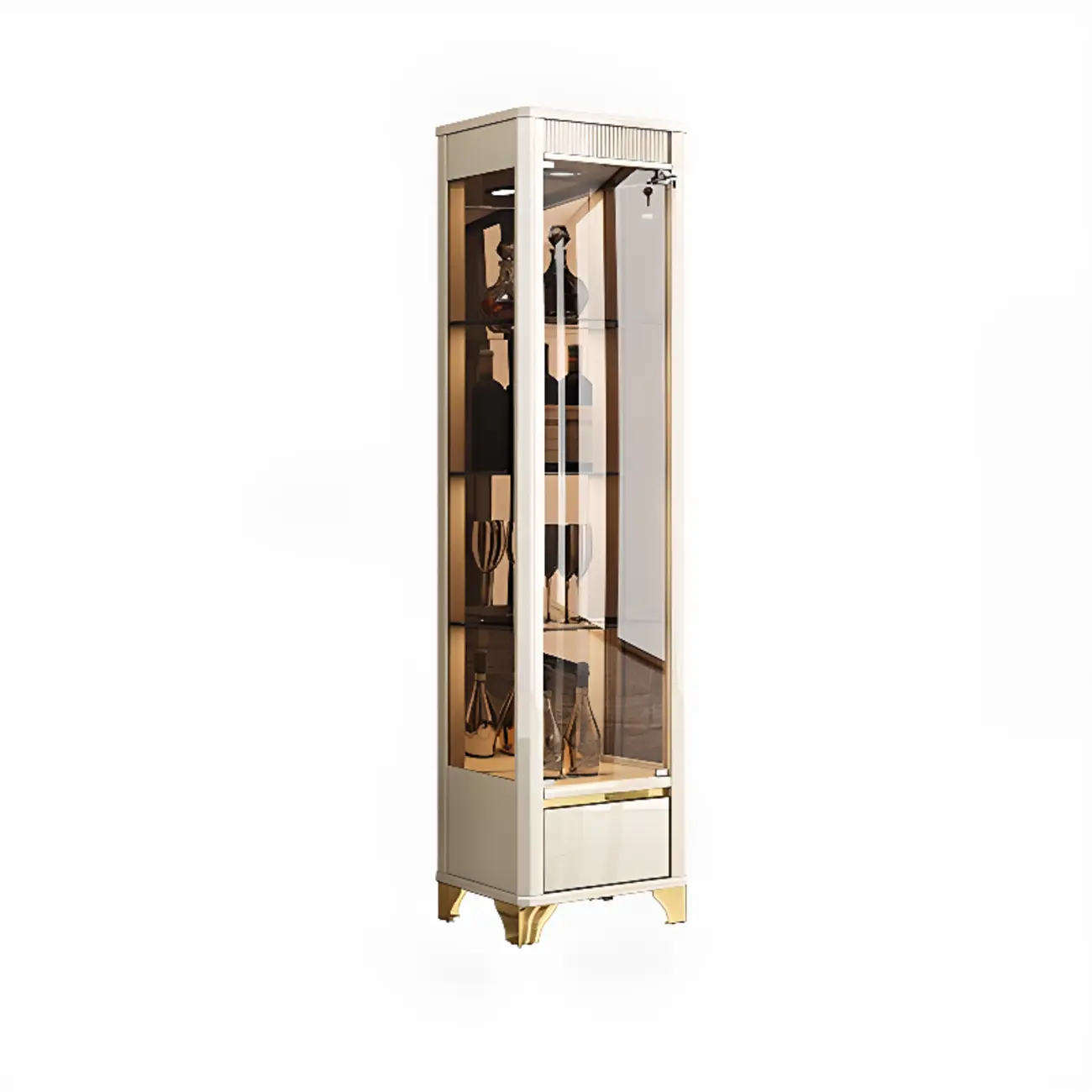 Elegant Black Clear Glass Display Cabinet with Drawers