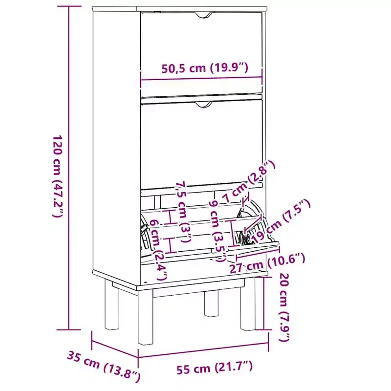 vidaXL Shoe Cabinet Brown Solid Pine Wood Medium Shoe Cabinet