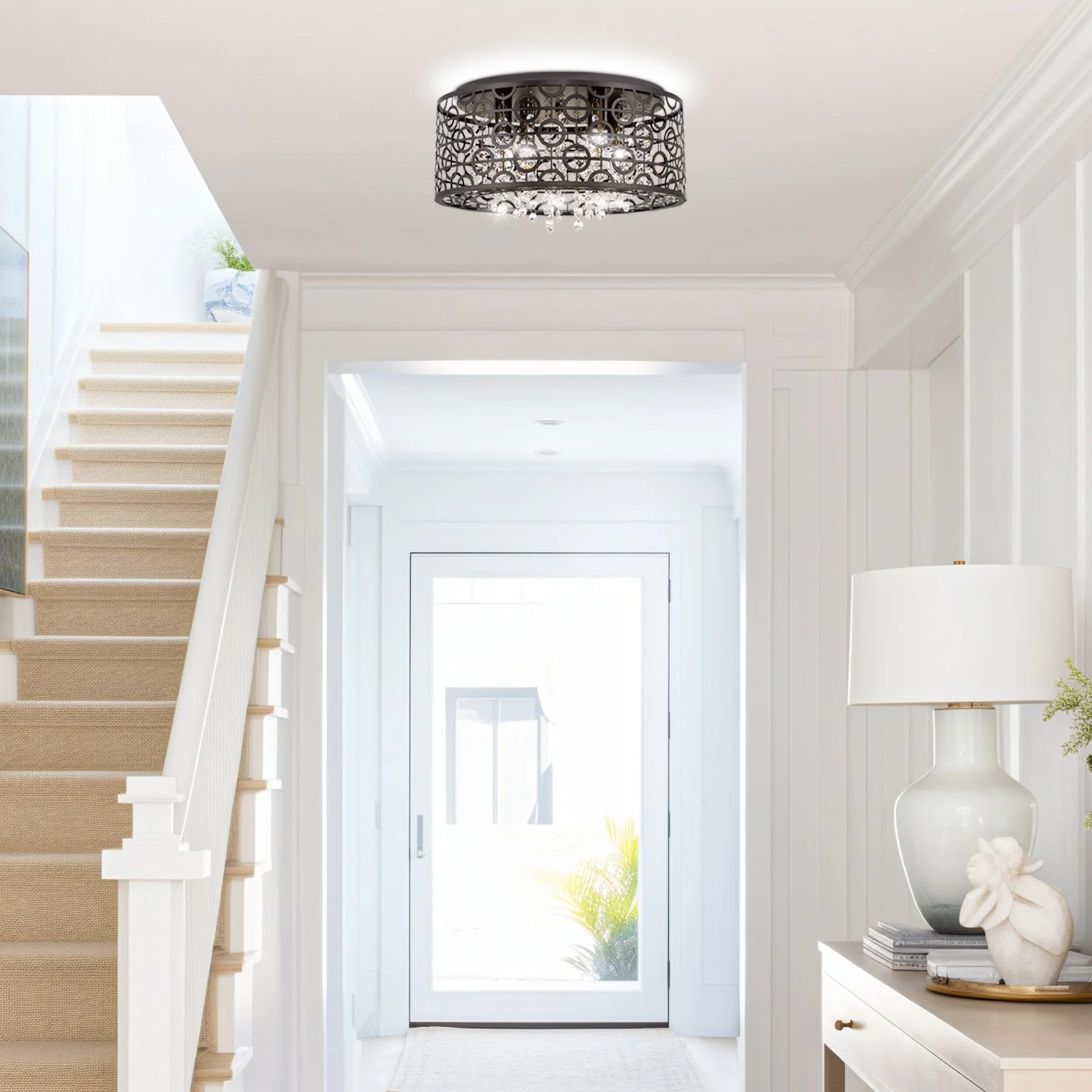 Brielle 15 Modern Chic 4-Light Crystal Flush Mount Chandelier