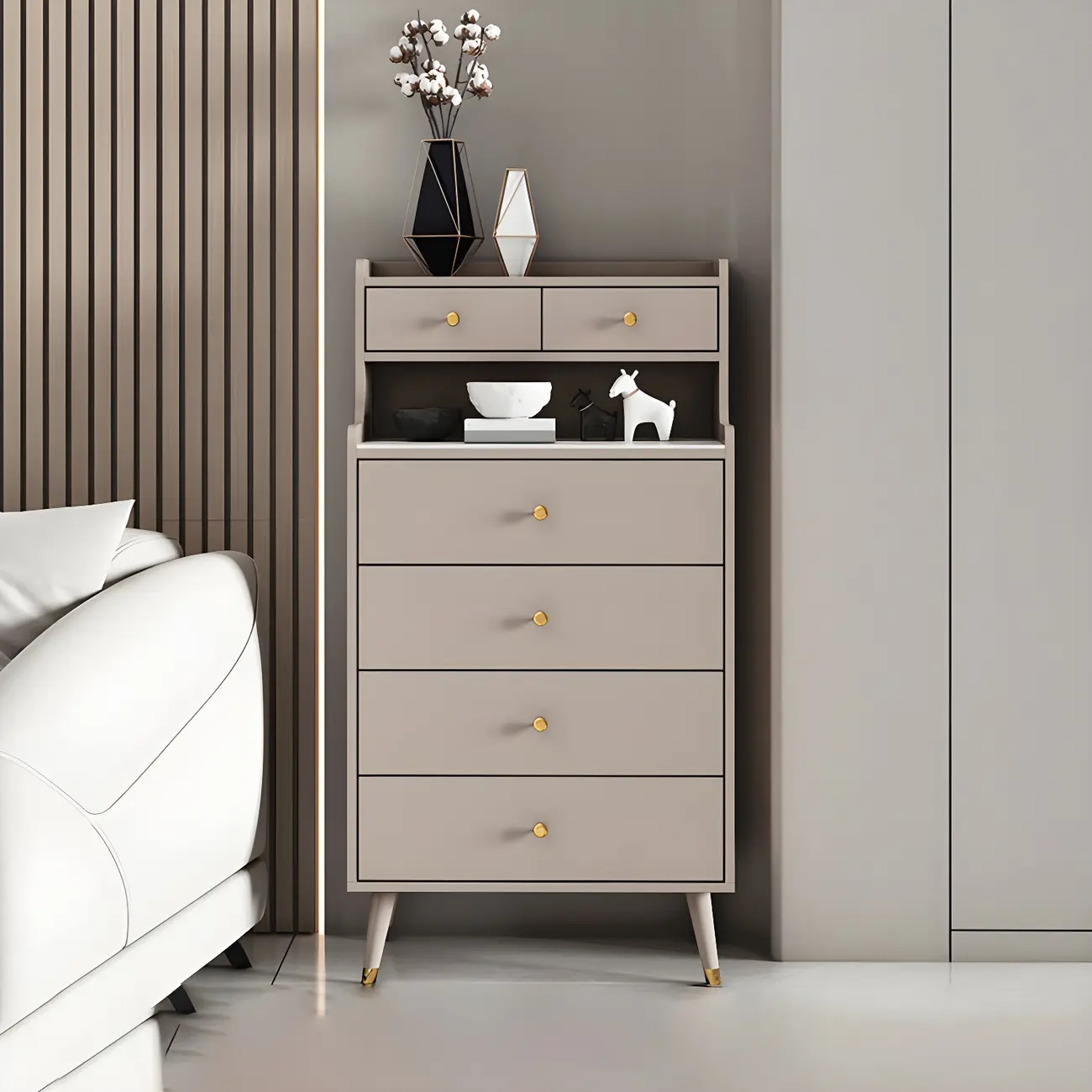 Modern Wooden Vertical Dresser with 6 Drawers
