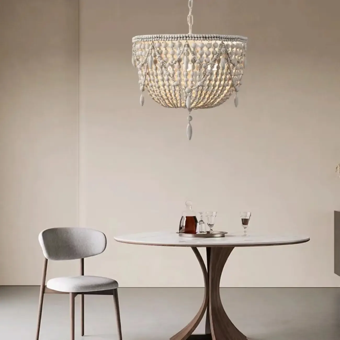 Elegant White Beaded Chandelier for Modern Dining Room
