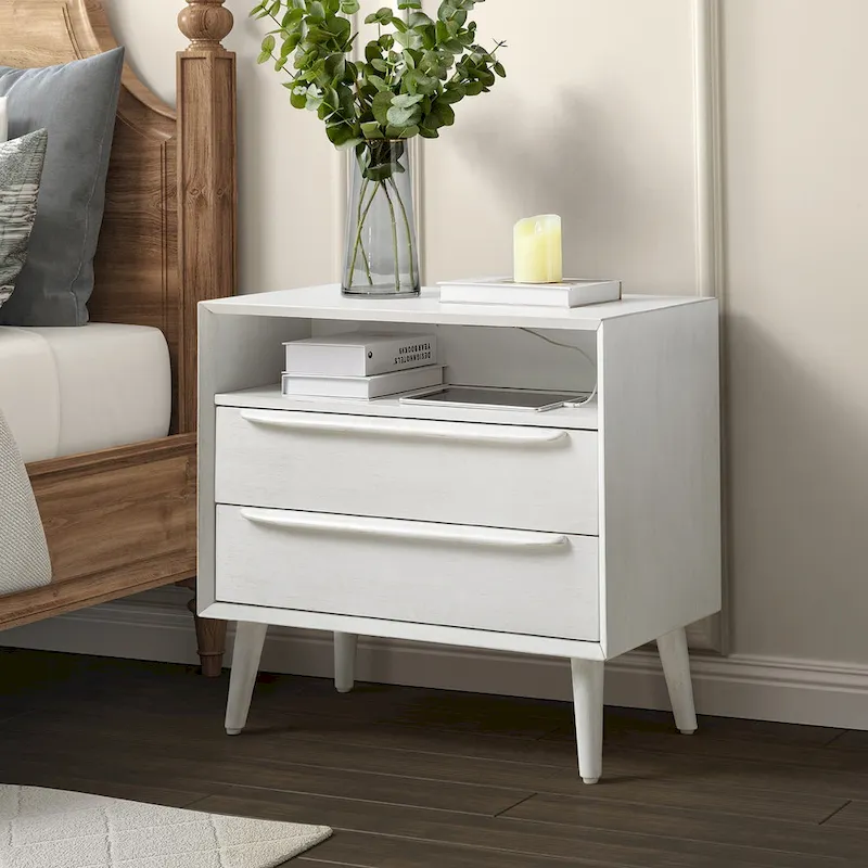 Mid-century Modern 2 - Drawer Nightstand with Built-In Outlets and USB