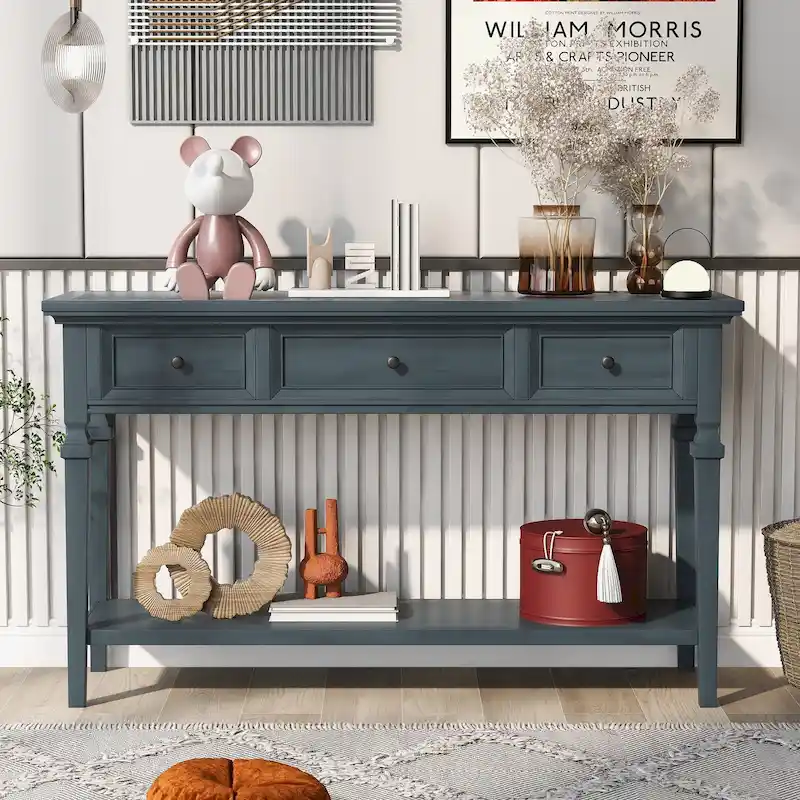 Console Table with 3 Drawers - Distressed Finish
