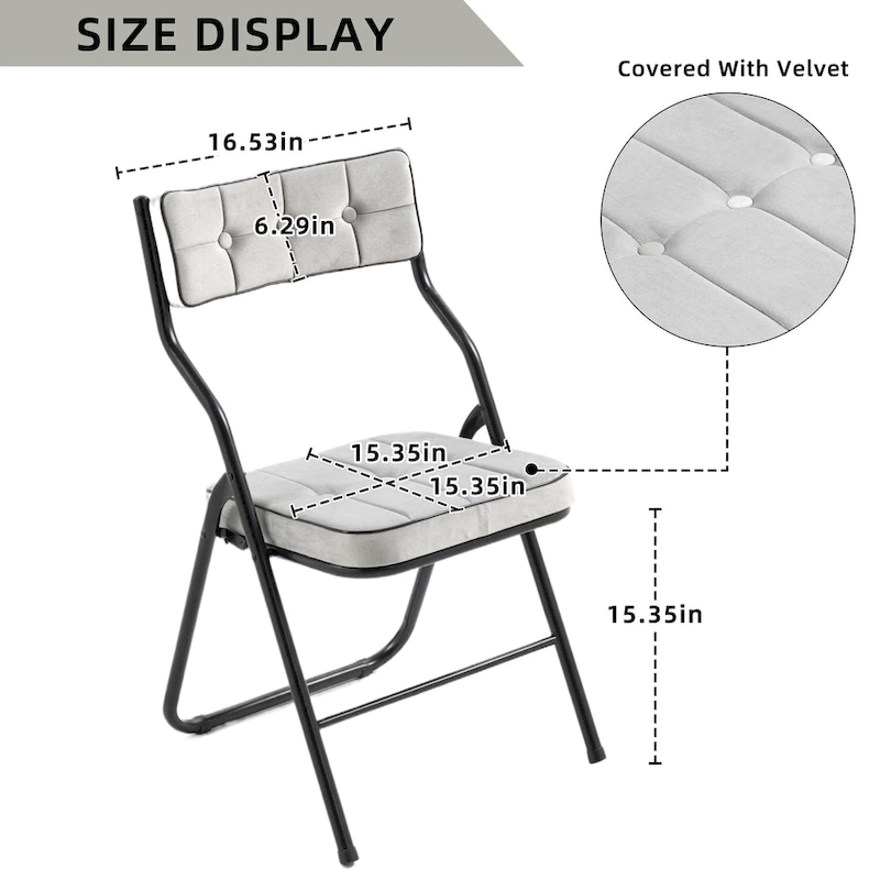 Velvet Upholstered Steel Tufted Folding Dining Chairs(set of 4)