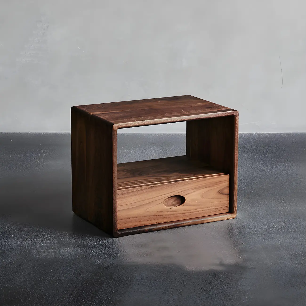 Mid-century Modern Brown Wood Cube Open Back Bookcase