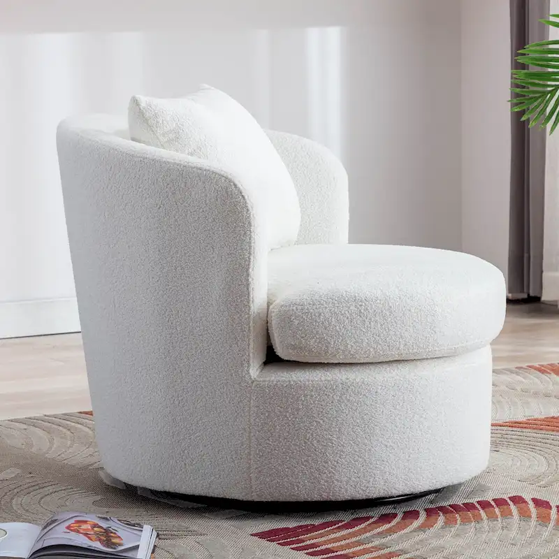 Swivel Barrel Chair with Lamb Wool Fabric