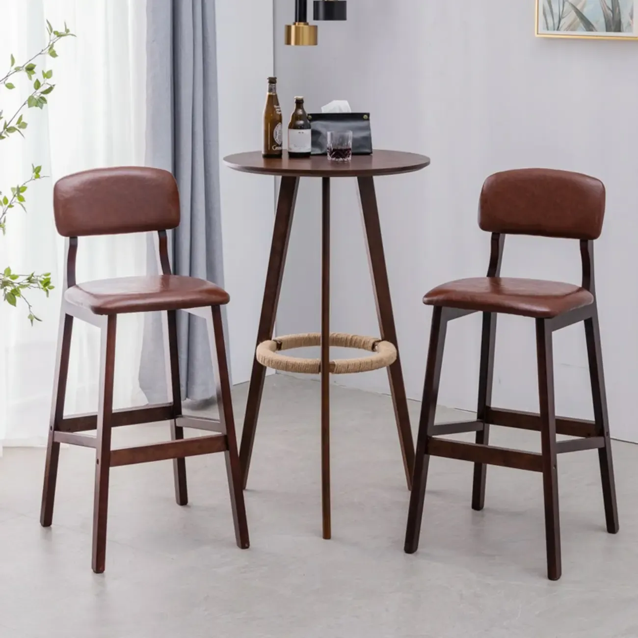 Modern Wooden Height Bar Table with Round Stools for Bistro