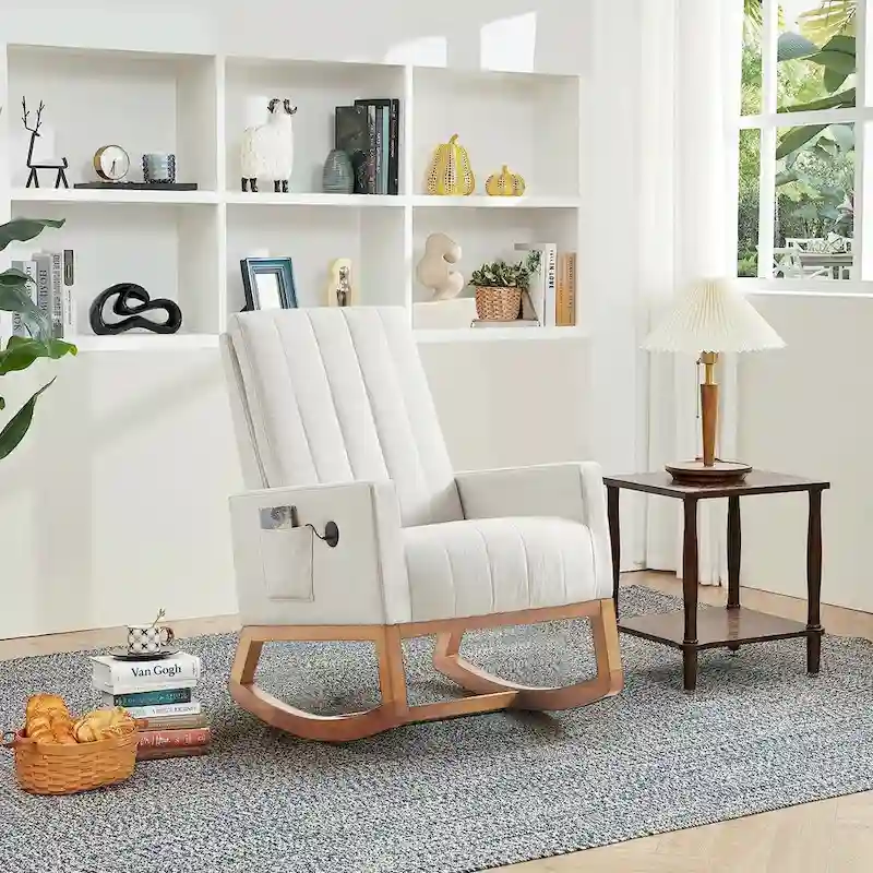 Adjustable Rocking Chair, Nursery Glider Chair with Adjustable High Back and Foot Rest