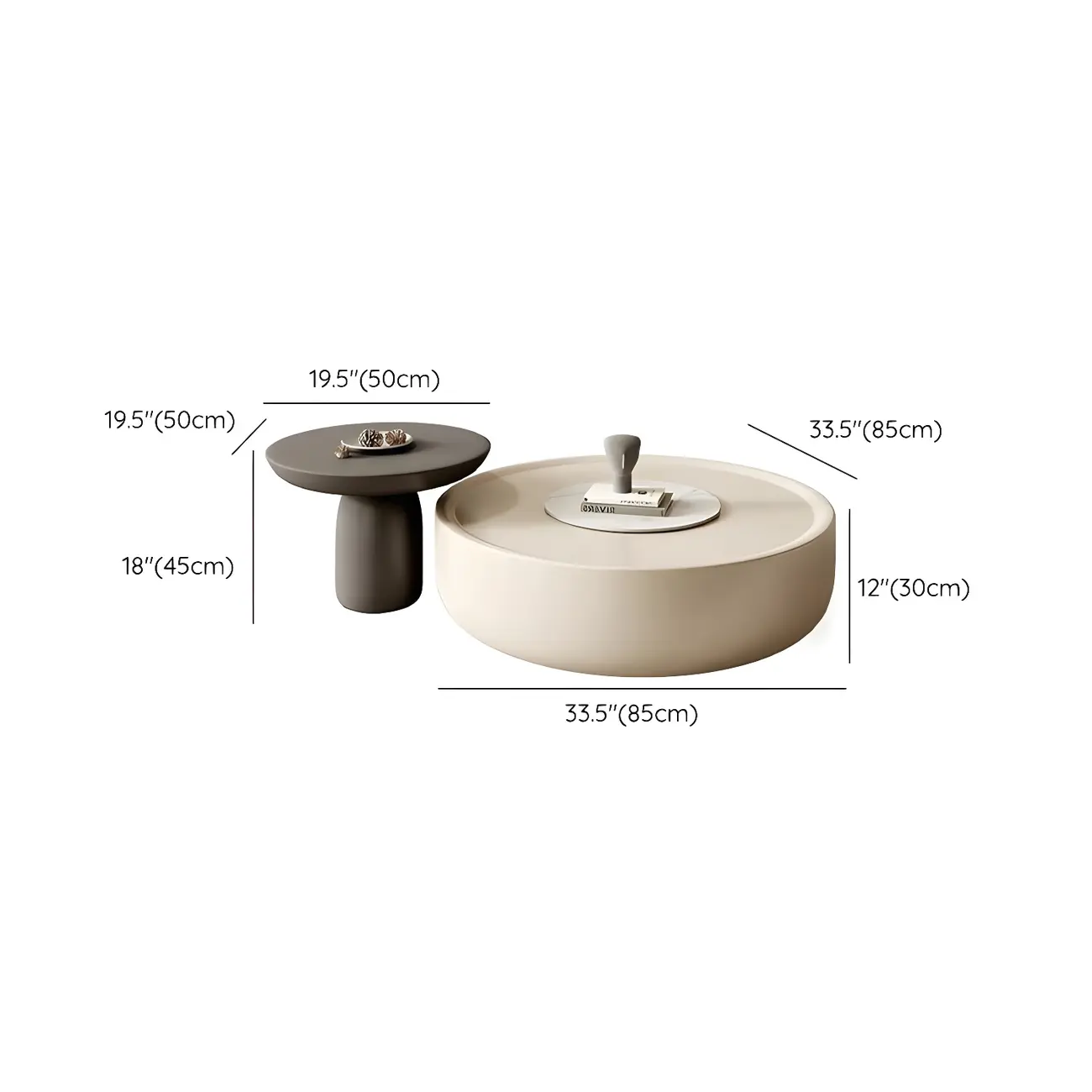 White Tray Top Stylish Round Wood Drawer Coffee Table