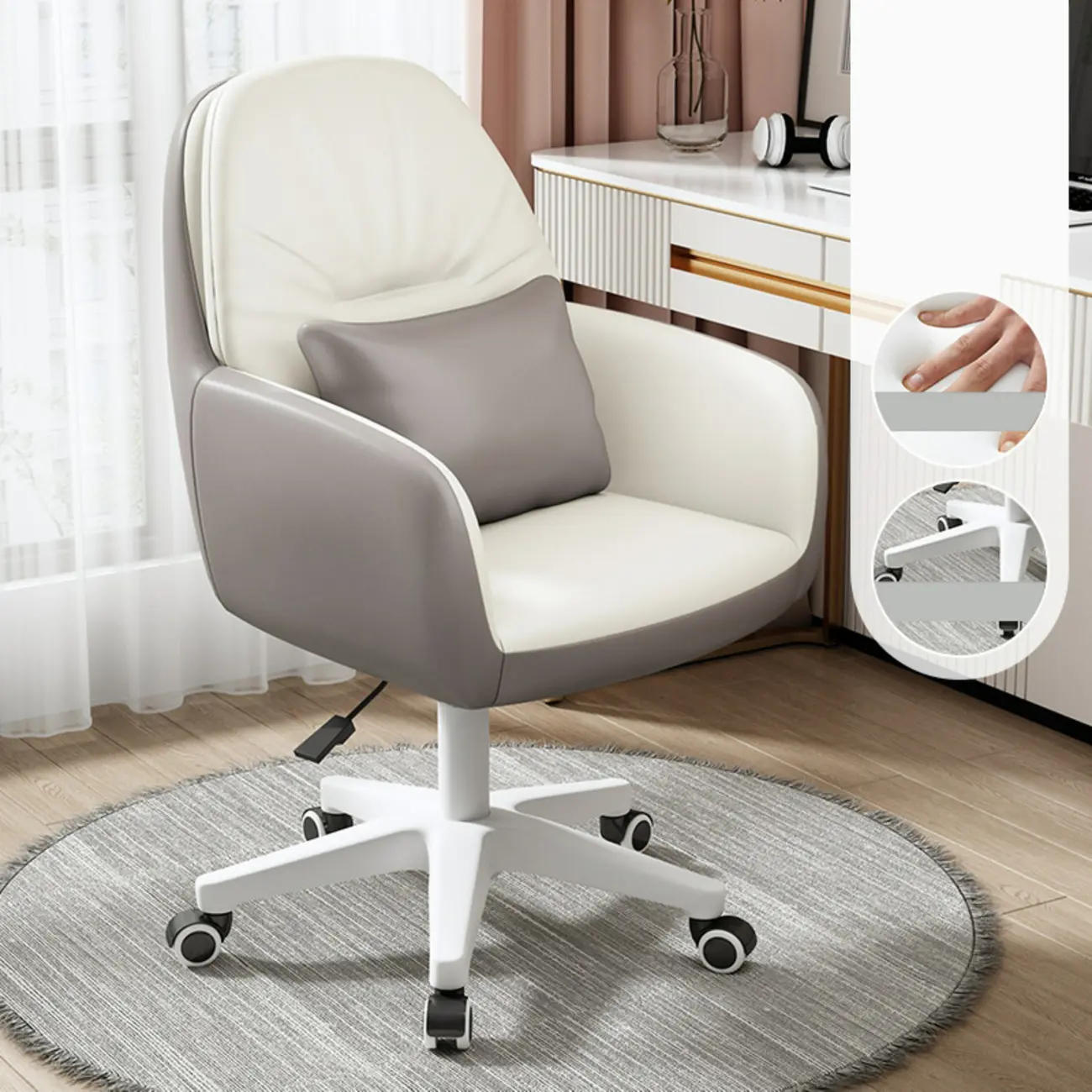 Modern White Grey Leather Swivel Office Chair