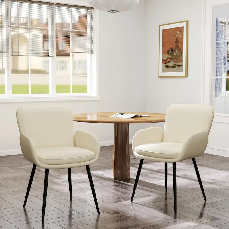 Set of 2 Cat-Scratch Resistant Dining Chairs with Gold Metal Legs