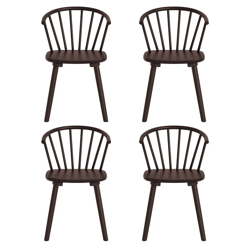 Modern Kitchen Wooden Spindle Back Armless Set of 4 Dining Chairs