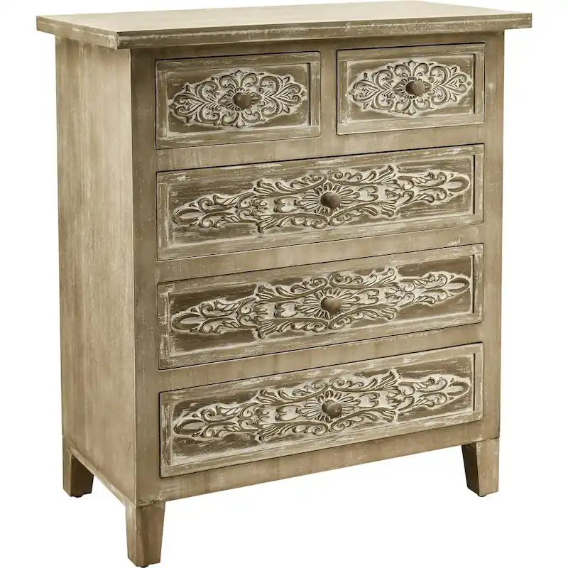 Hand-Carved Accent Cabinet with 5 Drawers