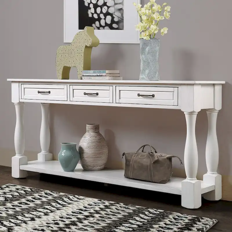 Wood Console Table with 3 Drawers and 1 Bottom Shelf