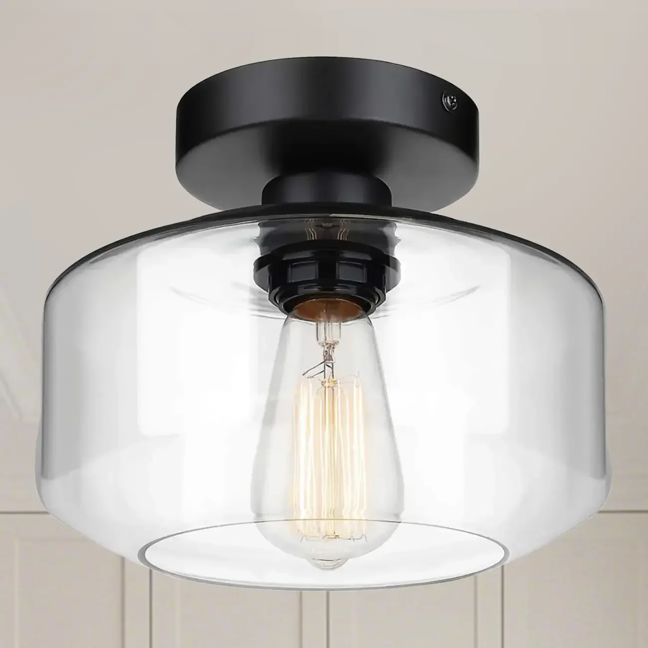 Hallway Industrial Clear Glass Semi Flush Ceiling Light