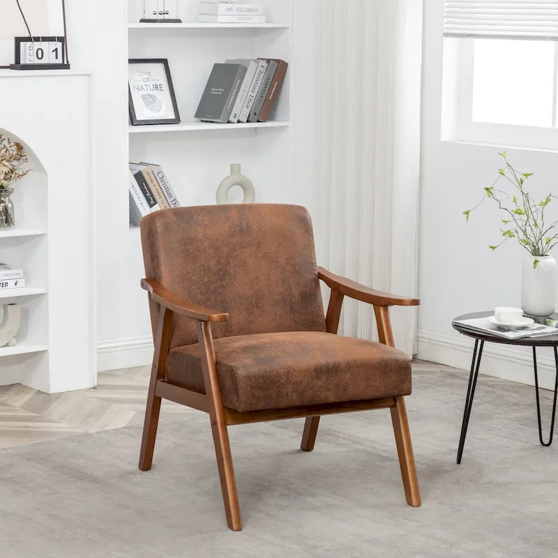 Mid-Century Modern Chair, Living Room Chair with Solid Wood Frame