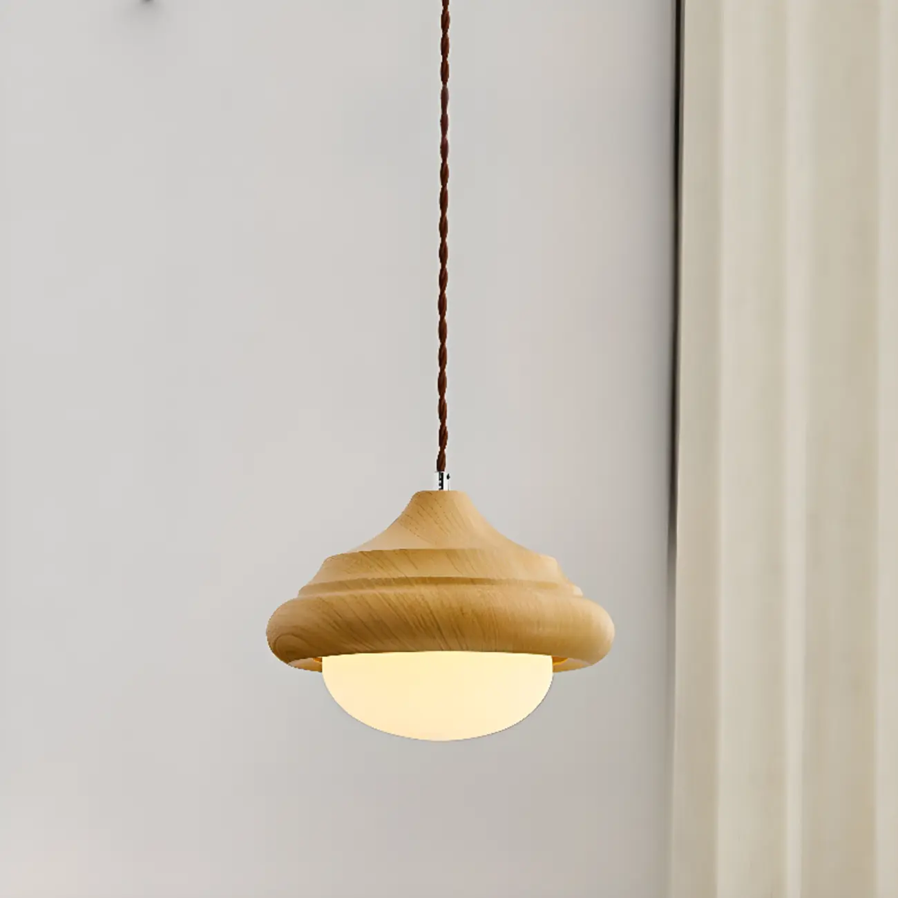 Geometric Walnut Glass Indoor Pendant Light Adjustable Height