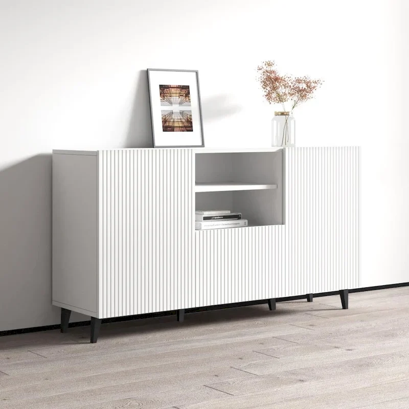 59" 2-Door 1-Shelf Sideboard in White / Black – Matte Finish