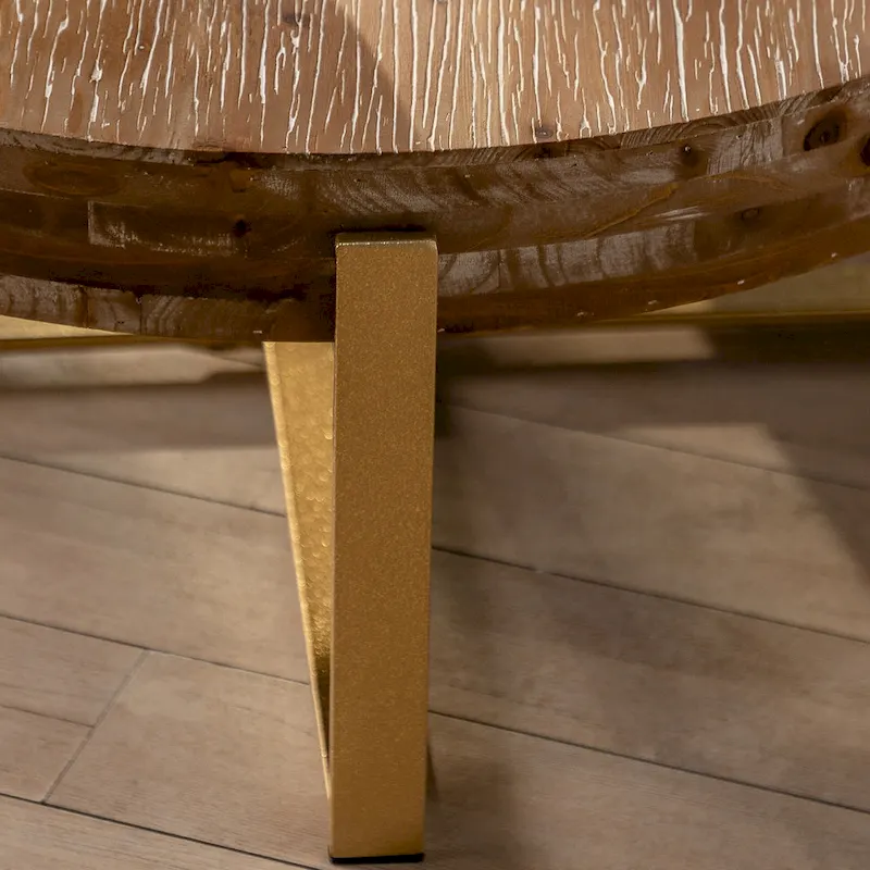 31 W Round Coffee Table With Fir Wood Table Top and Metal Frame End Table