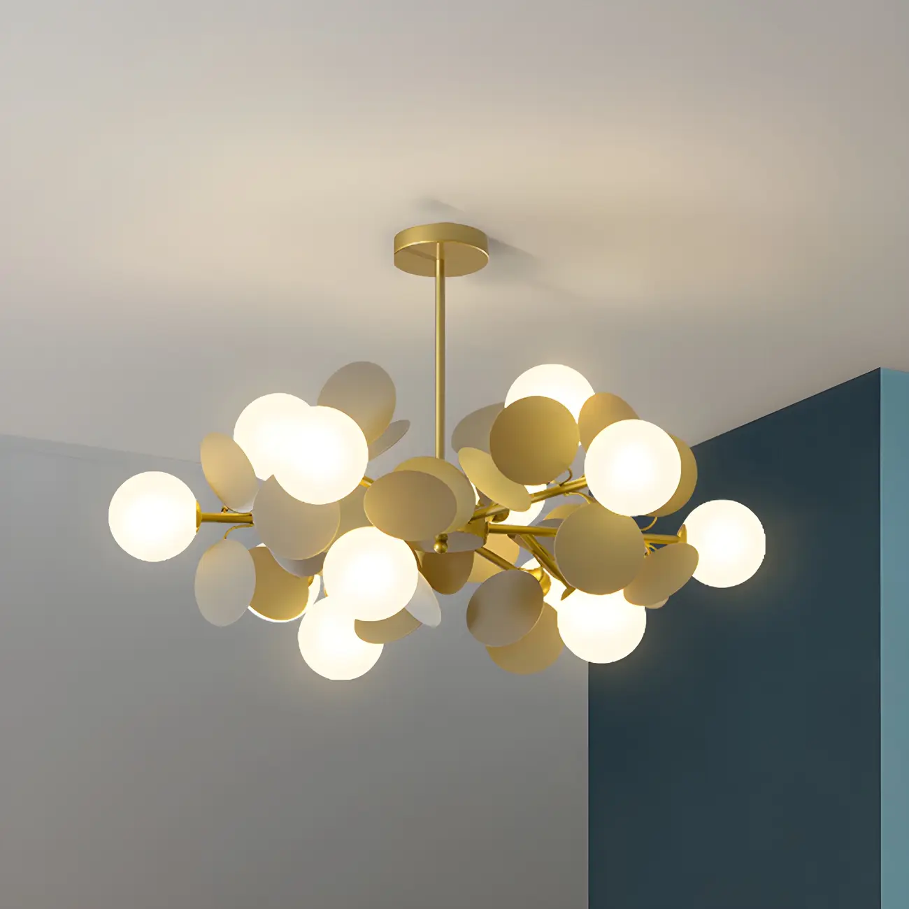 Pastel Sphere Glass and Metal Starburst Chandelier