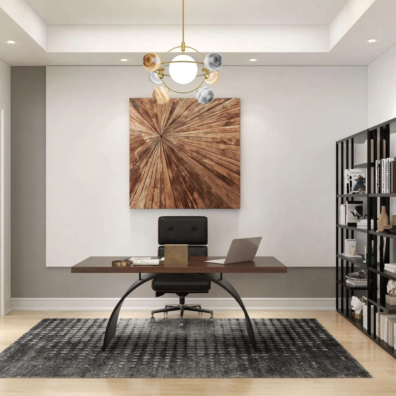 Modern Wood Leather Adjustable Swivel Black Executive Chair