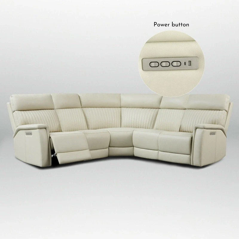 Genuine Leather Power Recliner Sectional with Power Ajustable Headrest and Lumbar, Zero Gravity, 2StationaryArmlesschairs