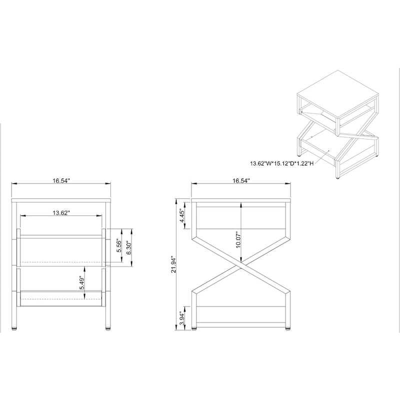 DH BASIC Industrial 17-inch Metal 1-Open Shelf End Table by Denhour