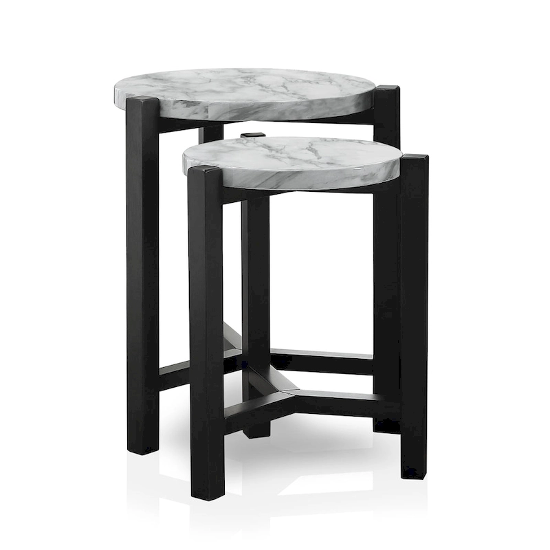 Bittar Transitional Brown Grey 20-inch Faux Marble Top Nesting Side Table by Furniture of America