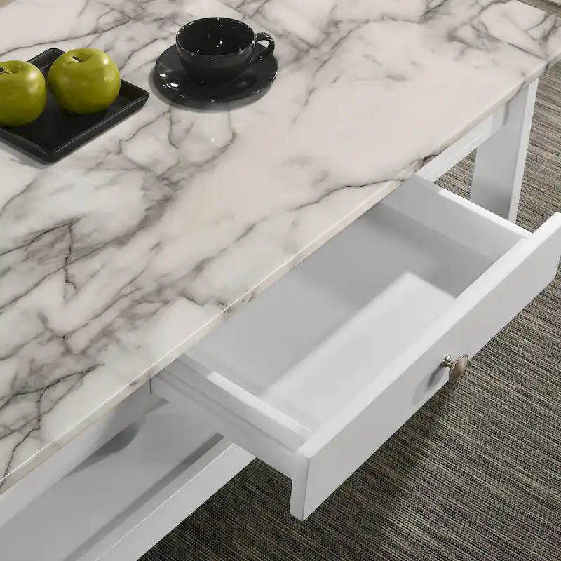 DH BASIC Transitional Rubberwood 3-Piece Open-Shelf Coffee Table and End Table Set with Drawer by Denhour