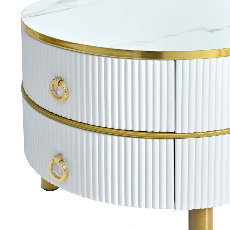 Stackable Round Coffee Table with 2 Drawers, Modern Nesting Tables