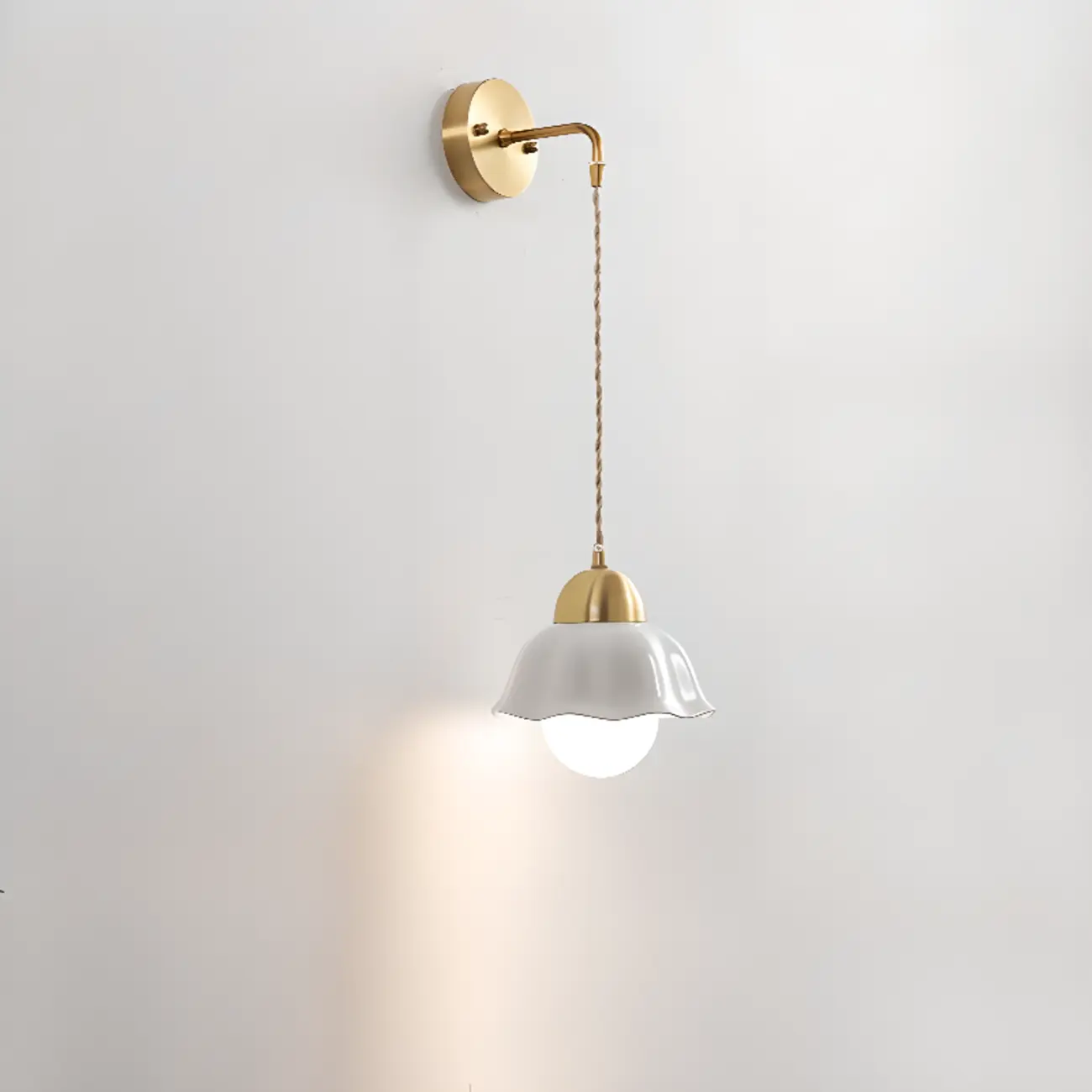 5 to 9 Inch Indoor Wall Sconce with Ceramic Shade & Pull Chain