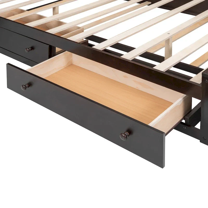 Modern Wooden Bed with Cabinet, Shelf, and Sockets