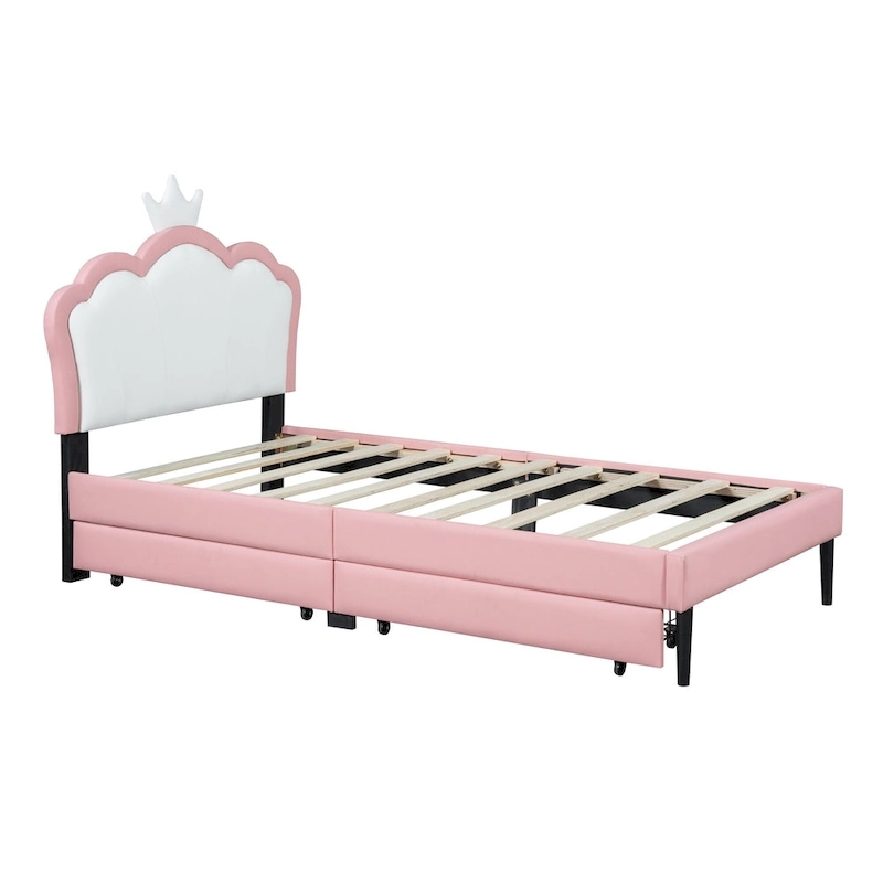 Upholstered Princess Bed with Crown Headboard & Drawers