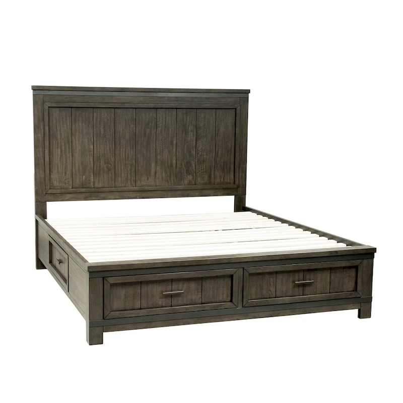 Thornwood Hills Rock Beaten Gray with Saw Cuts Queen Two Sided Storage Bed
