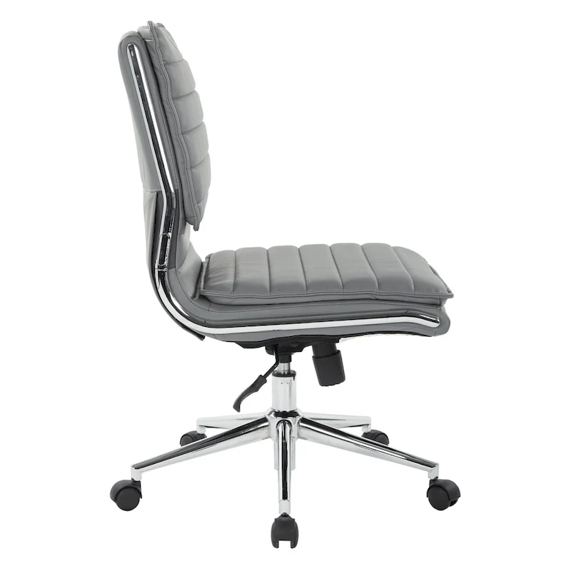 Armless Mid Back Professional Managers Faux Leather Chair with Chrome Base