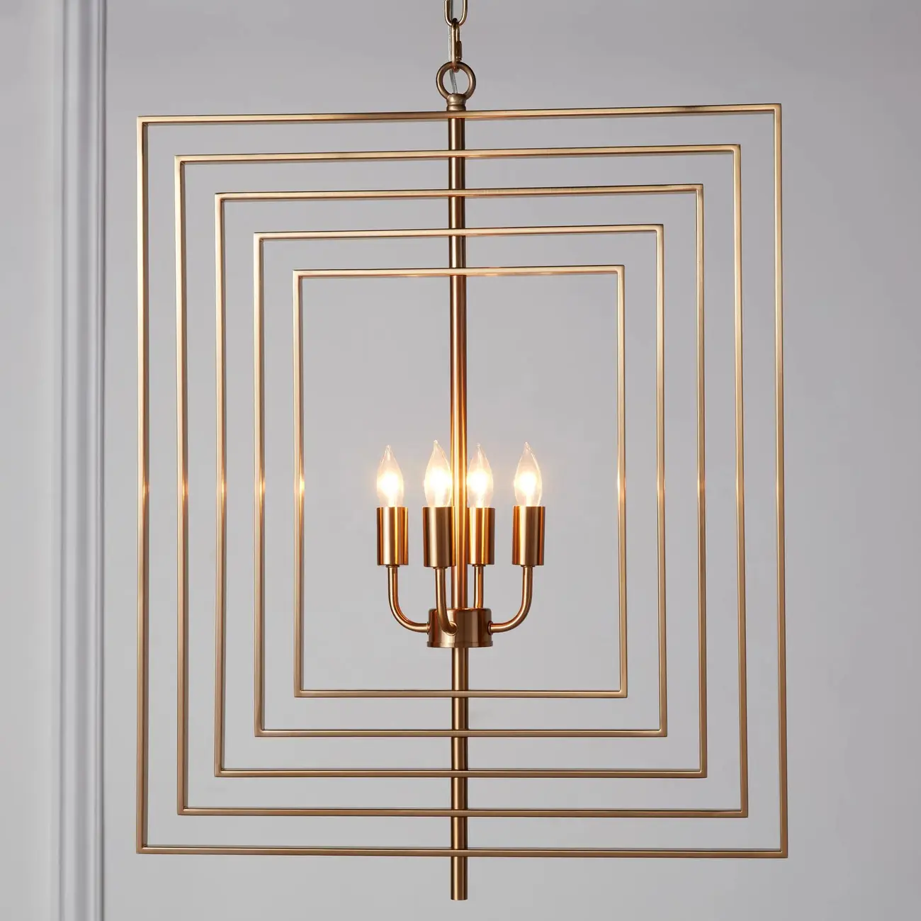 Modern Gold Rectangular Metal Cage Chandelier
