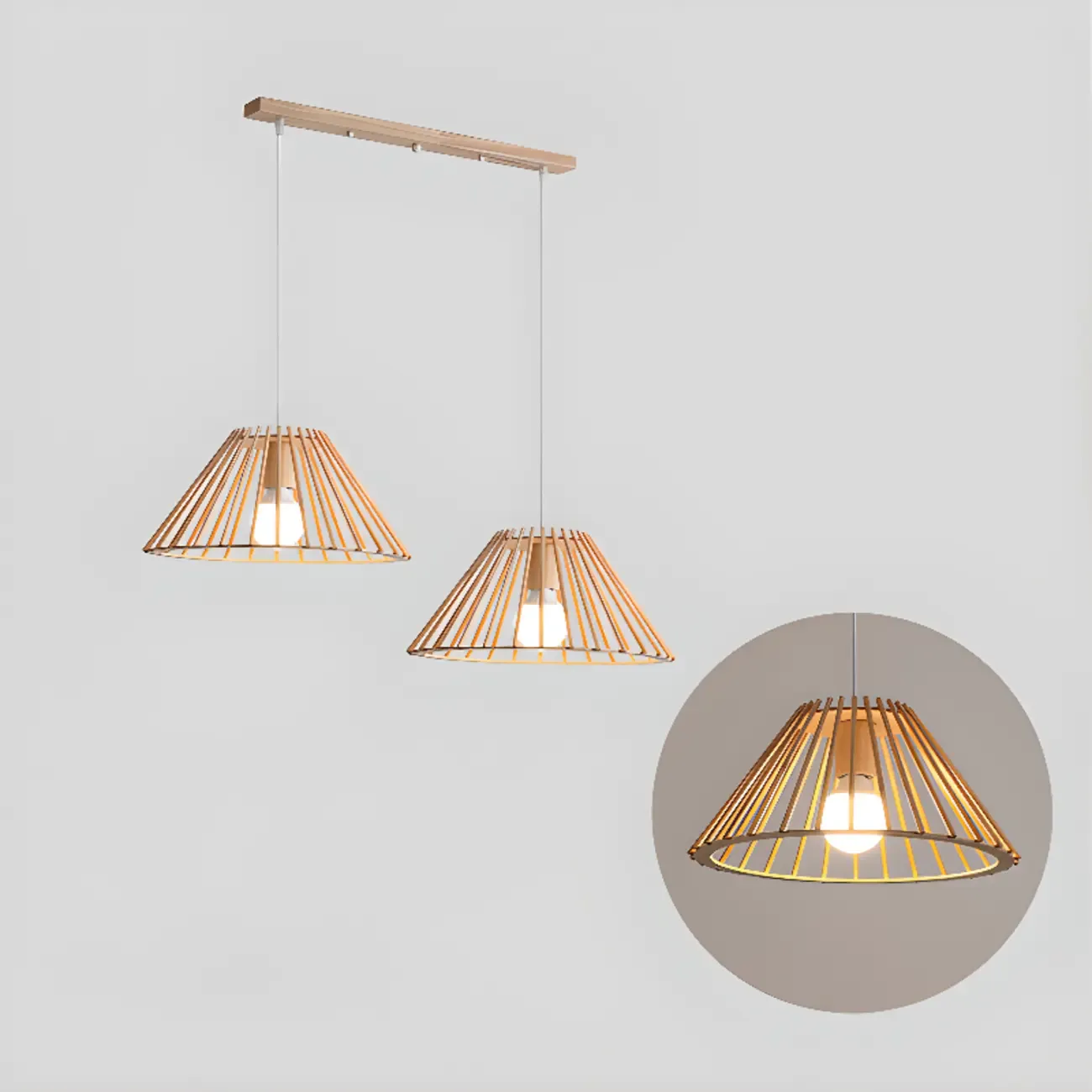 Glass Shade Wood Kitchen Island Pendant Light Adjustable Length